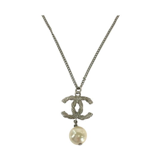 CHANEL Necklace plating Silver white Necklace COCO Mark Fake Pearl Women Used Authentic