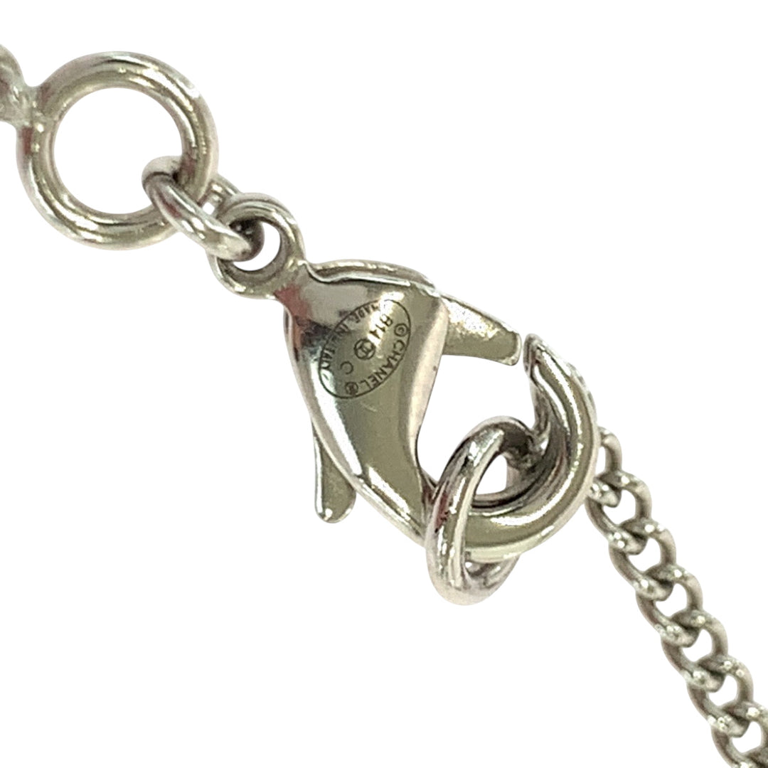 CHANEL Necklace plating Silver white Necklace COCO Mark Fake Pearl Women Used Authentic