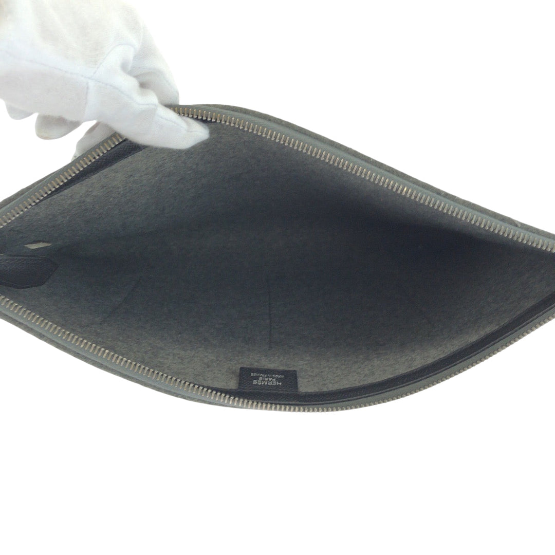HERMES Clutch bag Felt, Epsom Grey Black Ivory SilverMetal Clutch bag business bag Toudou 37 mens Used Authentic