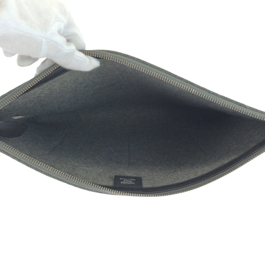 HERMES Clutch bag Felt, Epsom Grey Black Ivory SilverMetal Clutch bag business bag Toudou 37 mens Used Authentic
