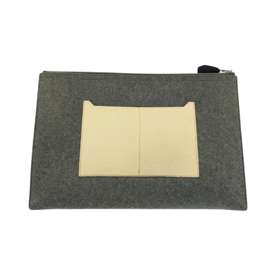 HERMES Clutch bag Felt, Epsom Grey Black Ivory SilverMetal Clutch bag business bag Toudou 37 mens Used Authentic