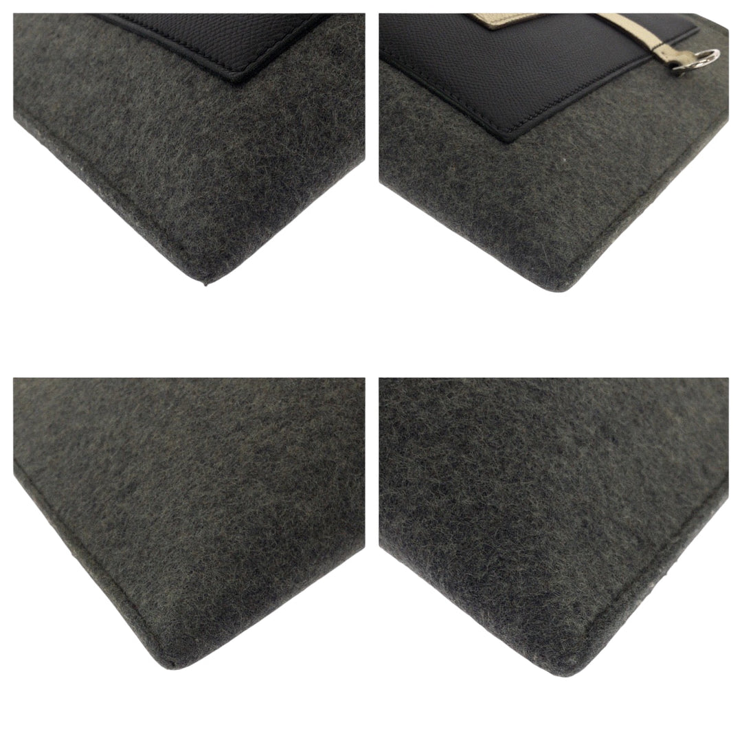 HERMES Clutch bag Felt, Epsom Grey Black Ivory SilverMetal Clutch bag business bag Toudou 37 mens Used Authentic