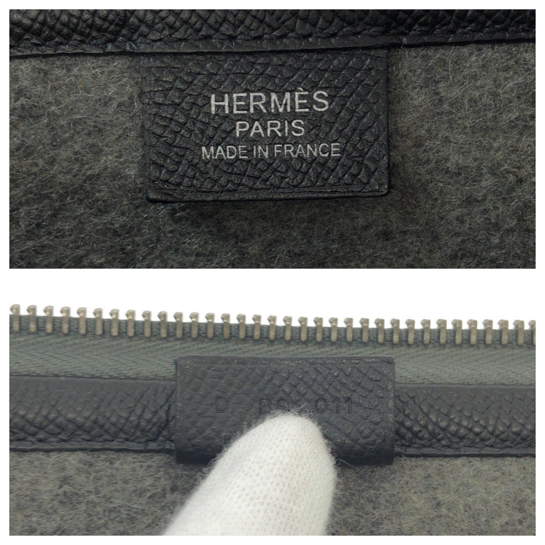 HERMES Clutch bag Felt, Epsom Grey Black Ivory SilverMetal Clutch bag business bag Toudou 37 mens Used Authentic