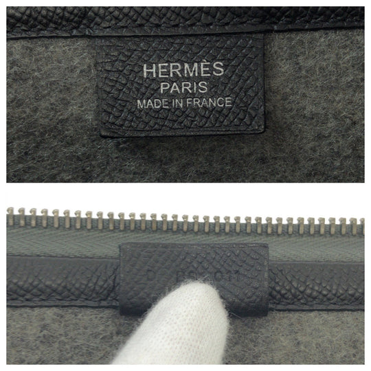 HERMES Clutch bag Felt, Epsom Grey Black Ivory SilverMetal Clutch bag business bag Toudou 37 mens Used Authentic