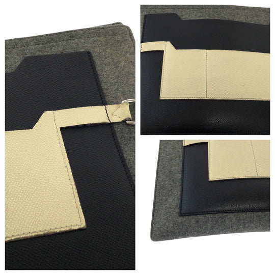 HERMES Clutch bag Felt, Epsom Grey Black Ivory SilverMetal Clutch bag business bag Toudou 37 mens Used Authentic