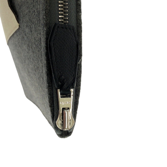 HERMES Clutch bag Felt, Epsom Grey Black Ivory SilverMetal Clutch bag business bag Toudou 37 mens Used Authentic