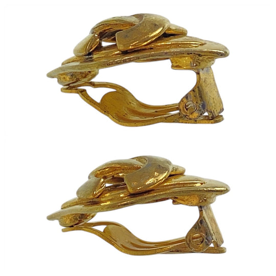 CHANEL Earring plating Gold gold COCO Mark Women Used Authentic
