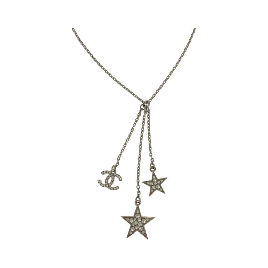 CHANEL Necklace plating Silver Necklace Rhinestone COCO Mark Star Women Used Authentic