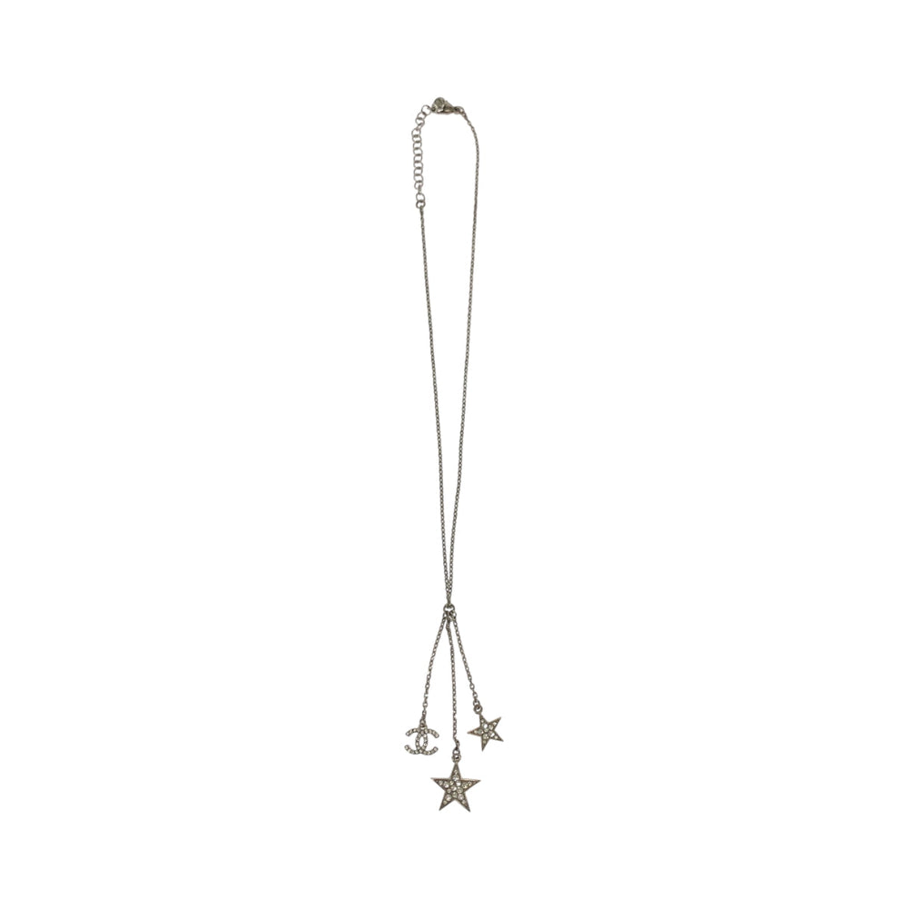 CHANEL Necklace plating Silver Necklace Rhinestone COCO Mark Star Women Used Authentic