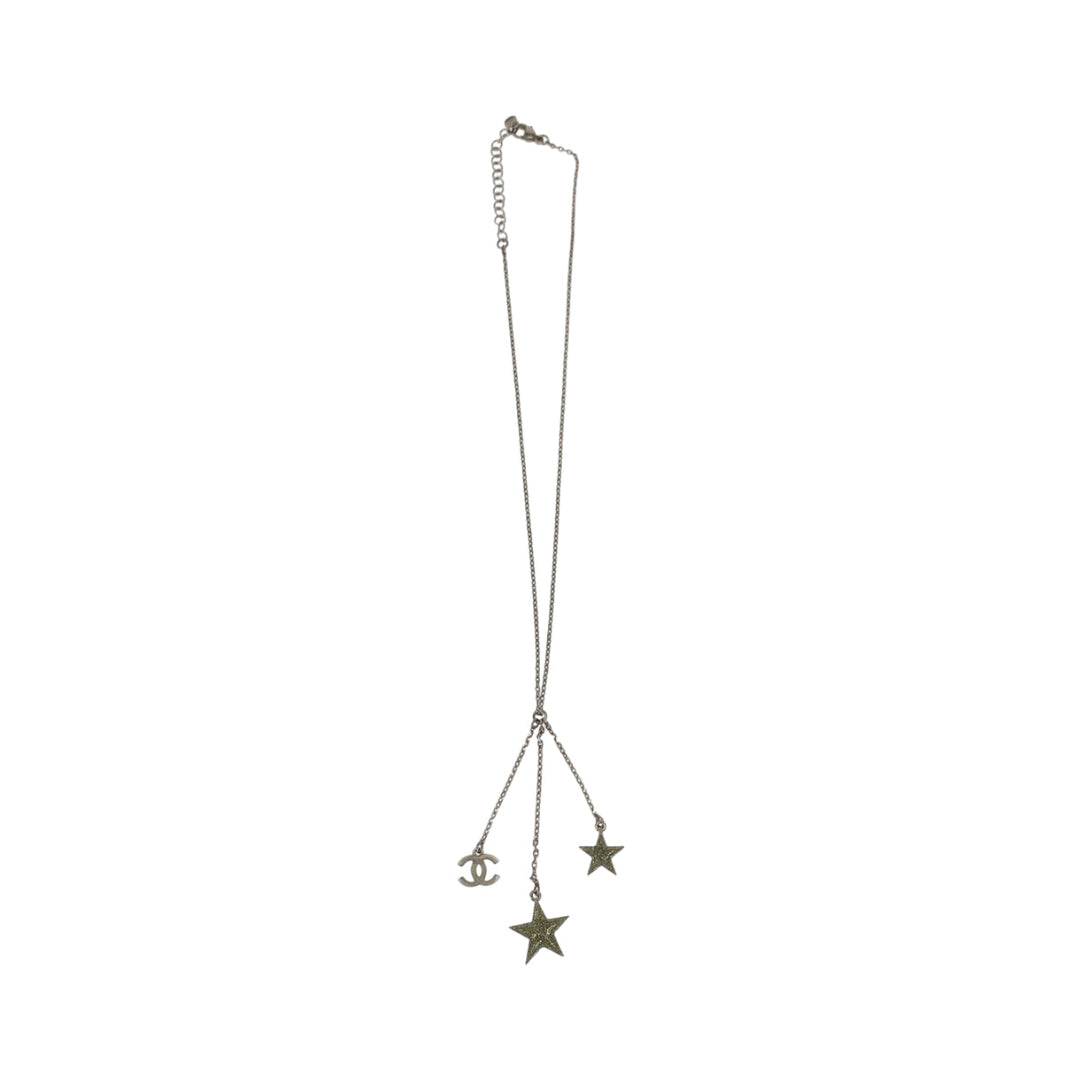 CHANEL Necklace plating Silver Necklace Rhinestone COCO Mark Star Women Used Authentic