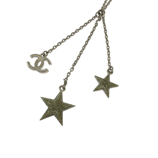 CHANEL Necklace plating Silver Necklace Rhinestone COCO Mark Star Women Used Authentic