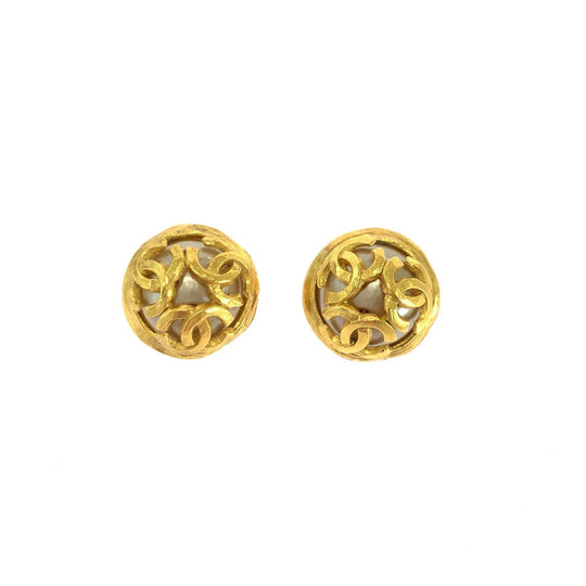 CHANEL Earring plating Gold white Triple COCO Mark Faux Pearl