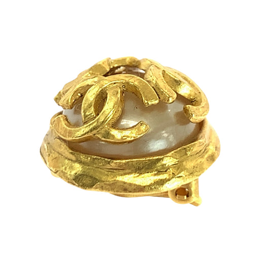 CHANEL Earring plating Gold white Triple COCO Mark Faux Pearl