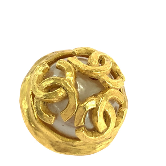 CHANEL Earring plating Gold white Triple COCO Mark Faux Pearl