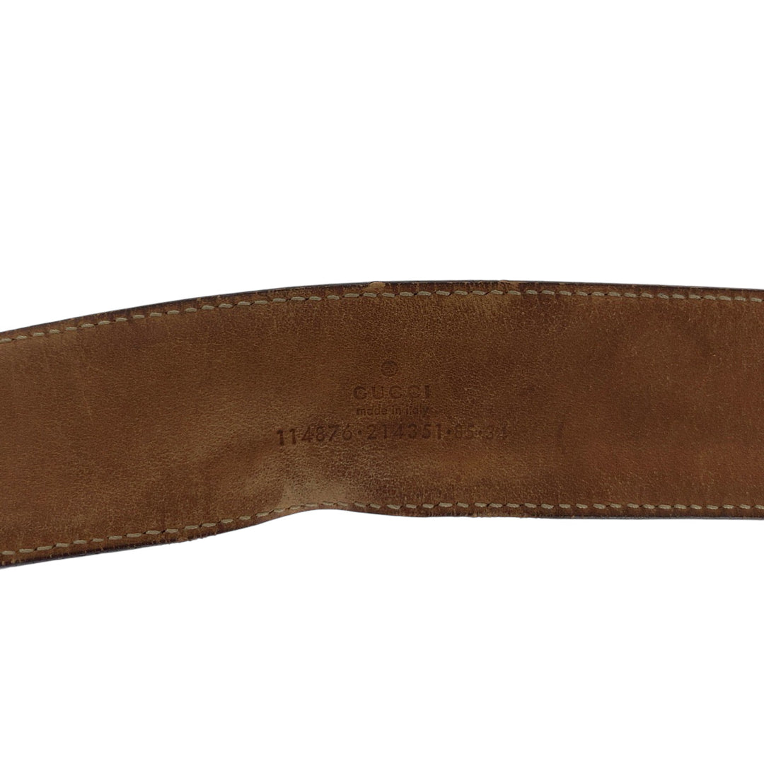 GUCCI belt 114876 GG canvas Beige Navy Ivory Gold Metal Belt buckle Interlocking mens Used Authentic