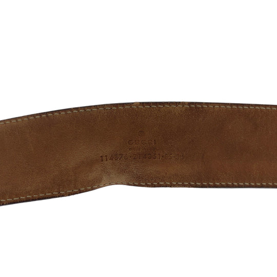 GUCCI belt 114876 GG canvas Beige Navy Ivory Gold Metal Belt buckle Interlocking mens Used Authentic