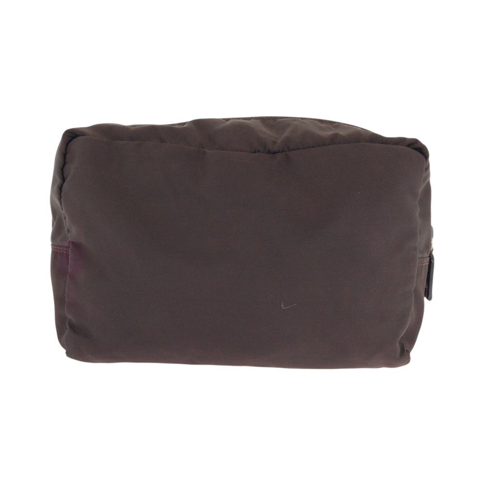 PRADA Pouch Nylon Brown Silver Metal Pouch Cosmetics Pouch Test Triangle With logo Women Used Authentic