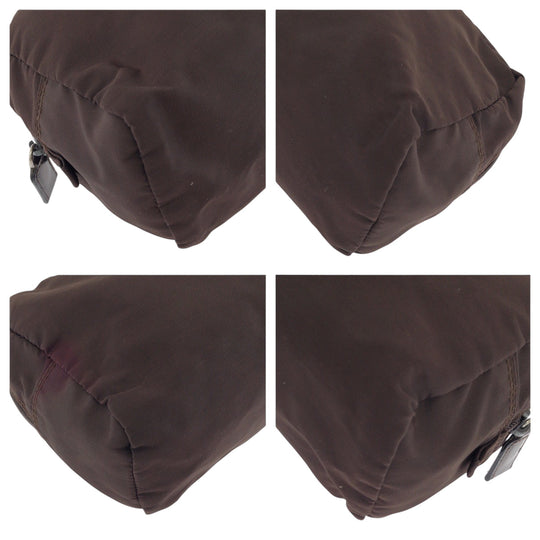 PRADA Pouch Nylon Brown Silver Metal Pouch Cosmetics Pouch Test Triangle With logo Women Used Authentic