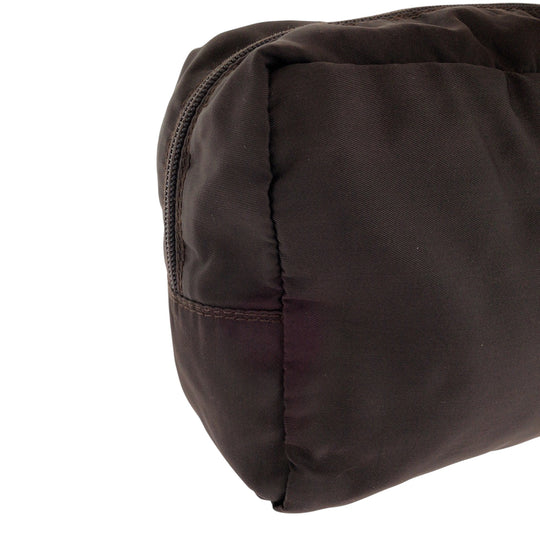 PRADA Pouch Nylon Brown Silver Metal Pouch Cosmetics Pouch Test Triangle With logo Women Used Authentic