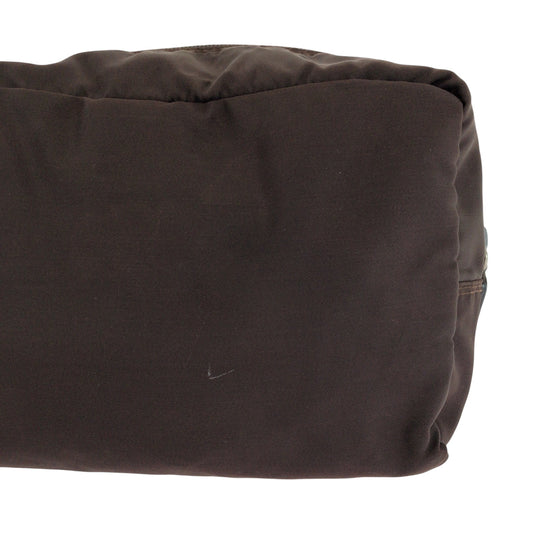 PRADA Pouch Nylon Brown Silver Metal Pouch Cosmetics Pouch Test Triangle With logo Women Used Authentic