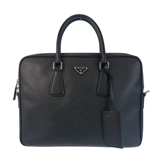 PRADA Business bag leather Black SilverMetal Business bag briefcase Safiano mens Used Authentic