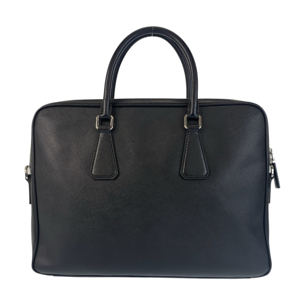 PRADA Business bag leather Black SilverMetal Business bag briefcase Safiano mens Used Authentic