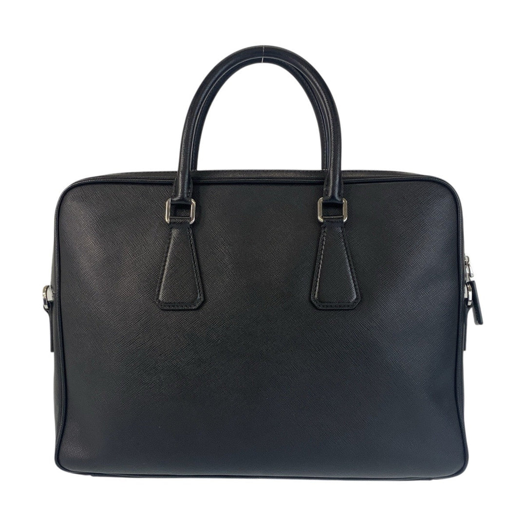 PRADA Business bag leather Black SilverMetal Business bag briefcase Safiano mens Used Authentic