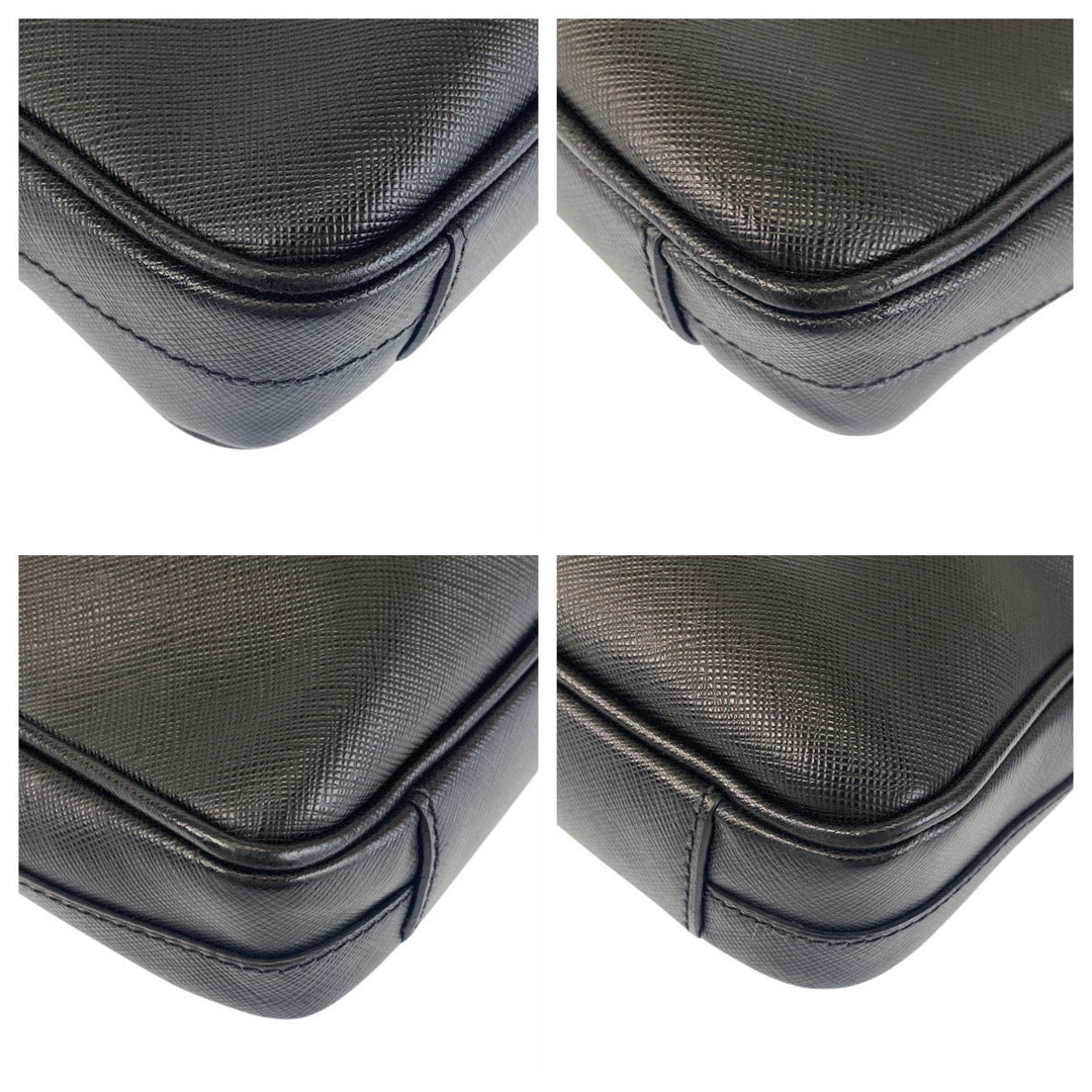 PRADA Business bag leather Black SilverMetal Business bag briefcase Safiano mens Used Authentic
