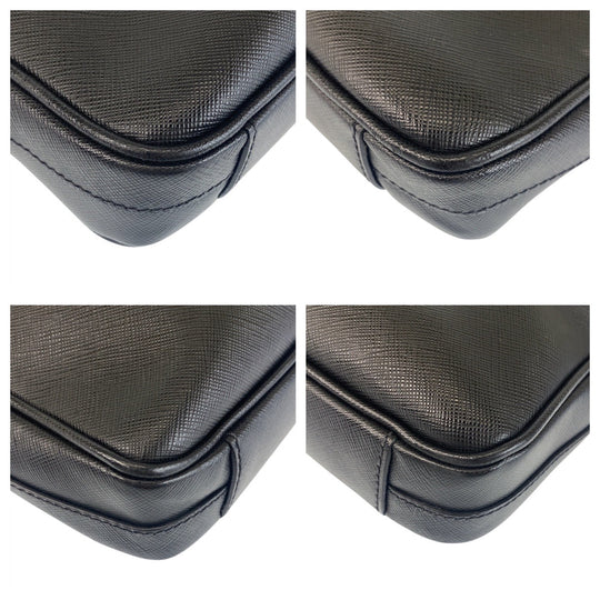 PRADA Business bag leather Black SilverMetal Business bag briefcase Safiano mens Used Authentic