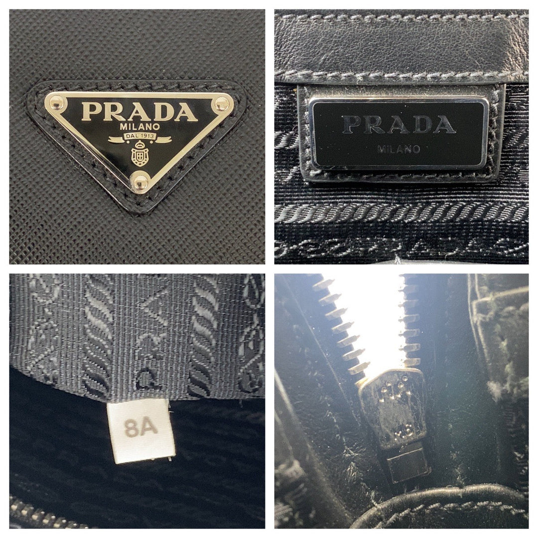 PRADA Business bag leather Black SilverMetal Business bag briefcase Safiano mens Used Authentic