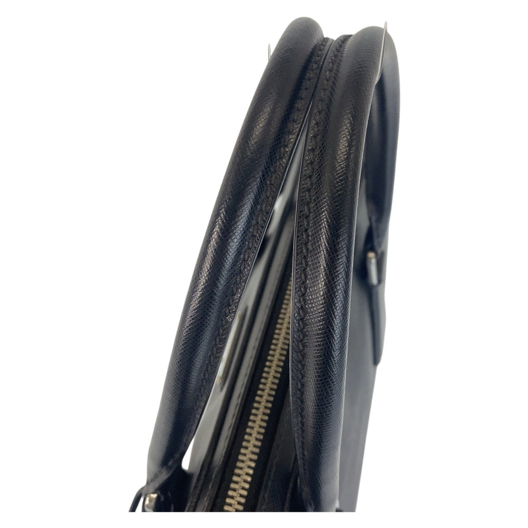 PRADA Business bag leather Black SilverMetal Business bag briefcase Safiano mens Used Authentic