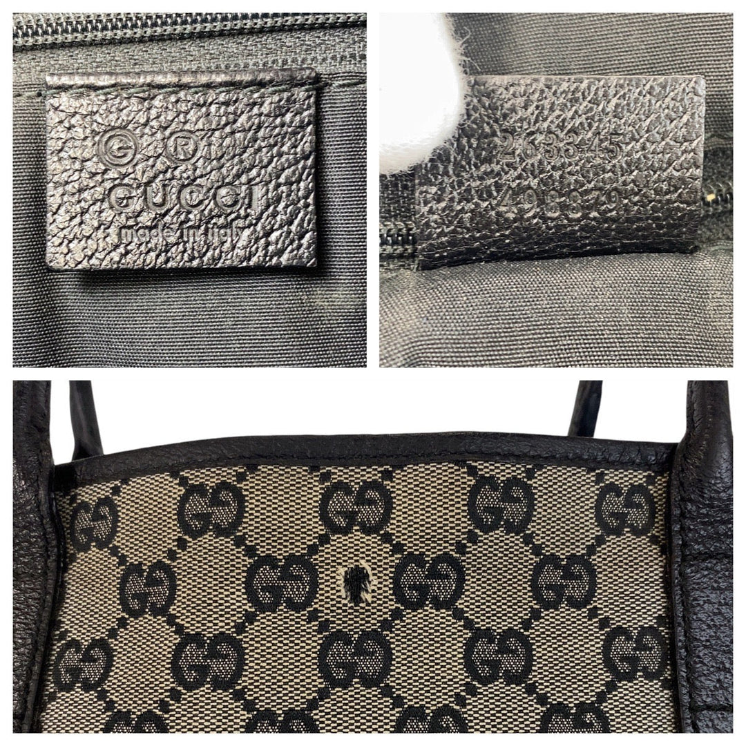 GUCCI Tote Bag 263345 GG canvas, leather gray black black Tote Bag Shoulder Bag Women(Unisex) Used Authentic