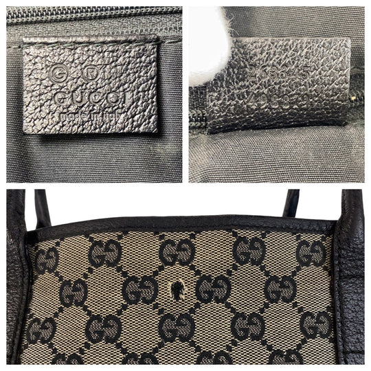 GUCCI Tote Bag 263345 GG canvas, leather gray black black Tote Bag Shoulder Bag Women(Unisex) Used Authentic