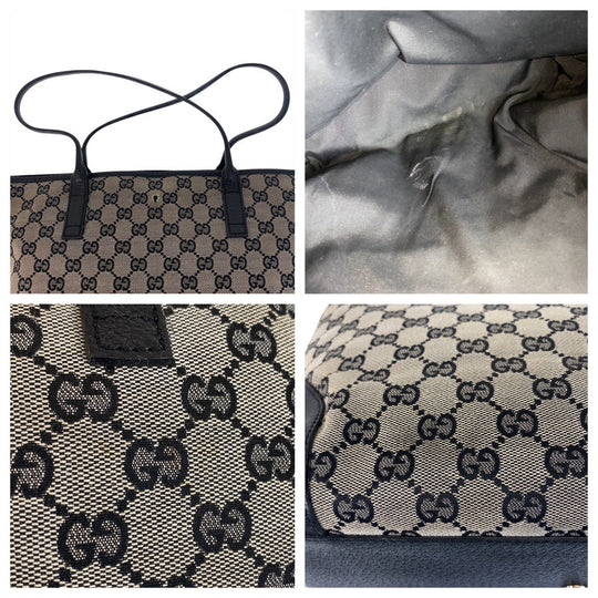 GUCCI Tote Bag 263345 GG canvas, leather gray black black Tote Bag Shoulder Bag Women(Unisex) Used Authentic
