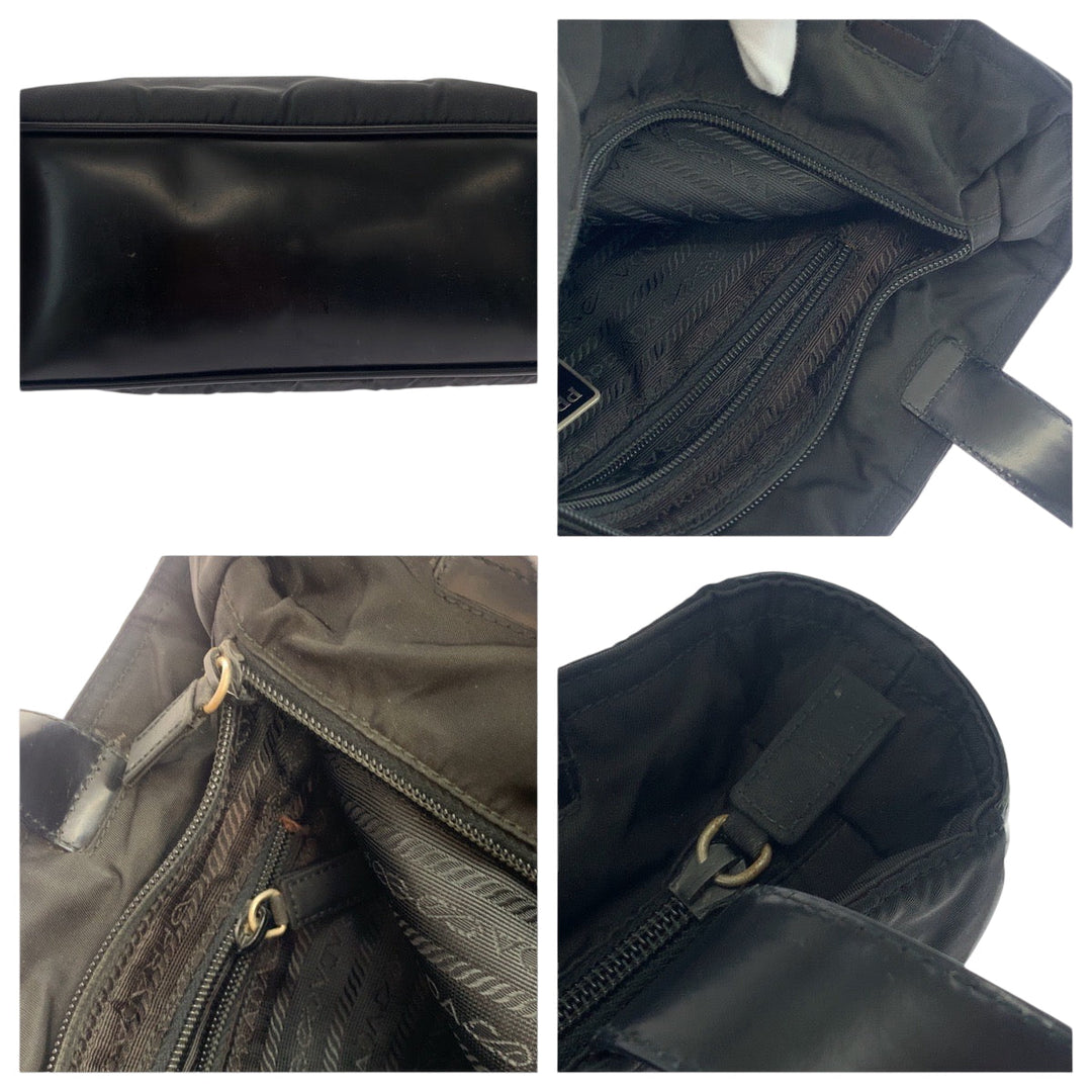 PRADA Tote Bag B8375 Nylon Black SilverMetal Tote Bag Shoulder Bag Test Triangle With logo Women Used Authentic