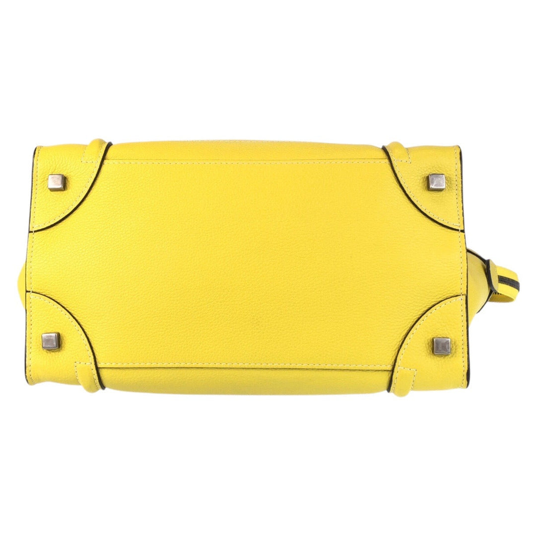 CELINE Handbag CU-1102 leather Yellow SilverMetal Handbag Tote Bag Luggage mini shopper Women Used Authentic