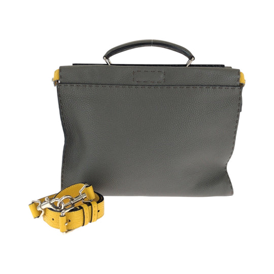 FENDI Shoulder Bag 7VA406 leather Gray Yellow SilverMetal Shoulder Bag Handbag 2way Celeria Peekaboo Fit mens Used Authentic