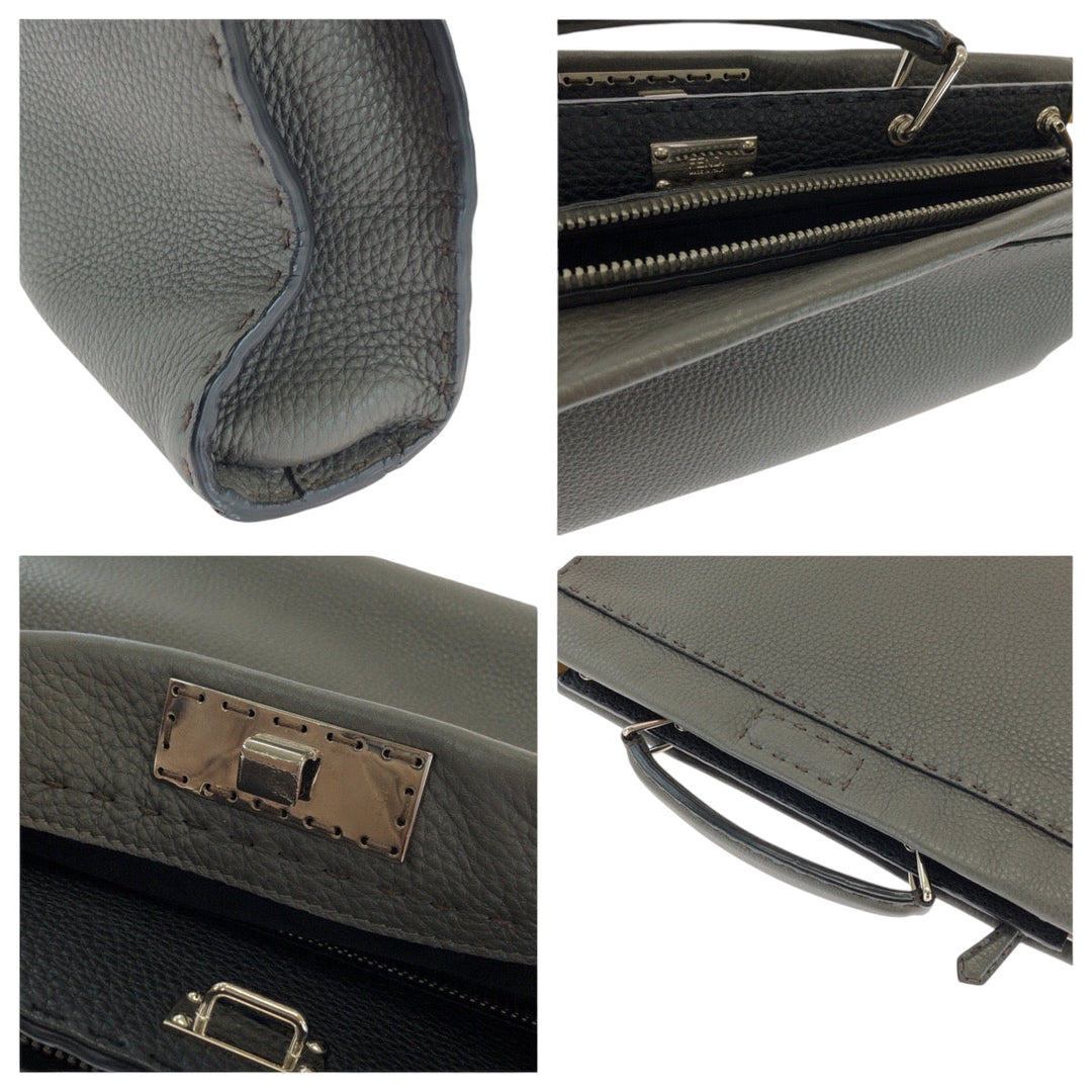 FENDI Shoulder Bag 7VA406 leather Gray Yellow SilverMetal Shoulder Bag Handbag 2way Celeria Peekaboo Fit mens Used Authentic
