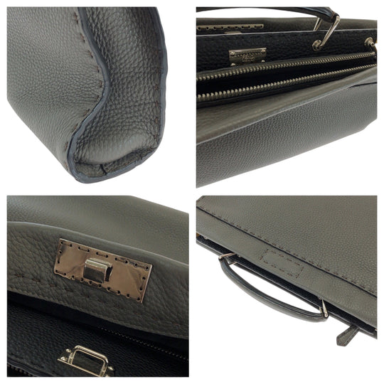 FENDI Shoulder Bag 7VA406 leather Gray Yellow SilverMetal Shoulder Bag Handbag 2way Celeria Peekaboo Fit mens Used Authentic