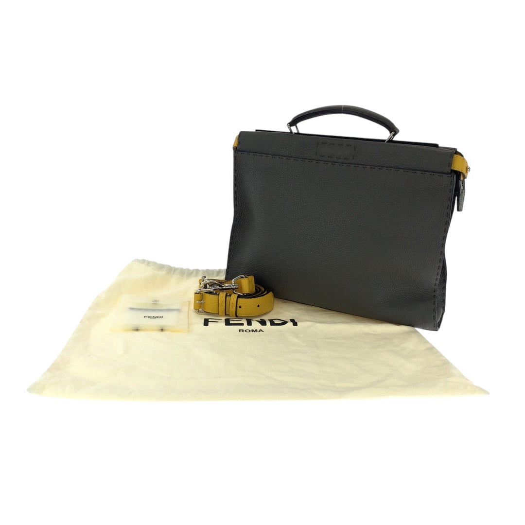 FENDI Shoulder Bag 7VA406 leather Gray Yellow SilverMetal Shoulder Bag Handbag 2way Celeria Peekaboo Fit mens Used Authentic