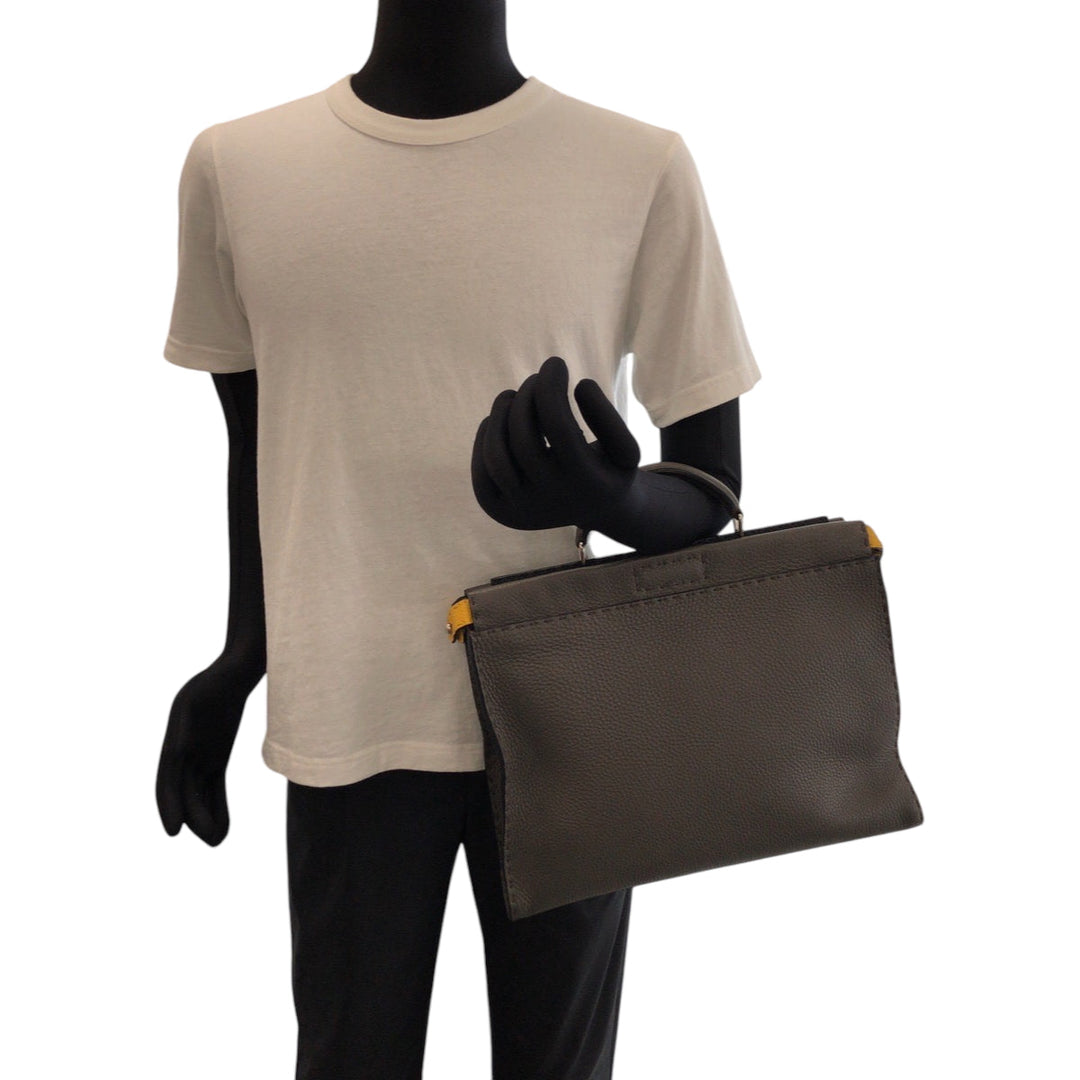 FENDI Shoulder Bag 7VA406 leather Gray Yellow SilverMetal Shoulder Bag Handbag 2way Celeria Peekaboo Fit mens Used Authentic