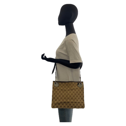 GUCCI Shoulder Bag 120841 GG canvas, leather Beige brown Shoulder Bag pochette Women Used Authentic