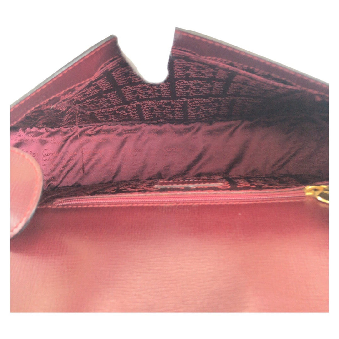 CARTIER Shoulder Bag leather Bordeaux Gold Metal Shoulder Bag pochette Must Line Women Used Authentic