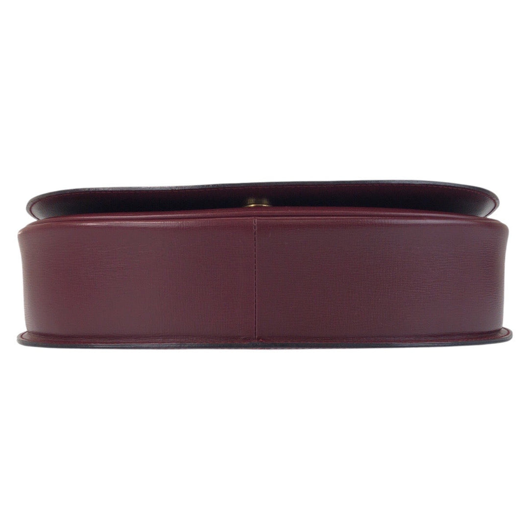 CARTIER Shoulder Bag leather Bordeaux Gold Metal Shoulder Bag pochette Must Line Women Used Authentic