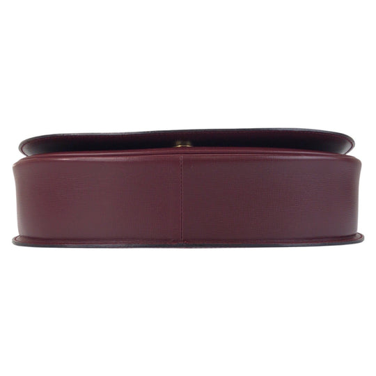 CARTIER Shoulder Bag leather Bordeaux Gold Metal Shoulder Bag pochette Must Line Women Used Authentic