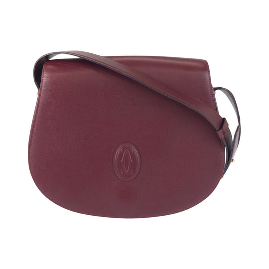 CARTIER Shoulder Bag leather Bordeaux Gold Metal Shoulder Bag pochette Must Line Women Used Authentic