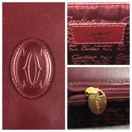 CARTIER Shoulder Bag leather Bordeaux Gold Metal Shoulder Bag pochette Must Line Women Used Authentic