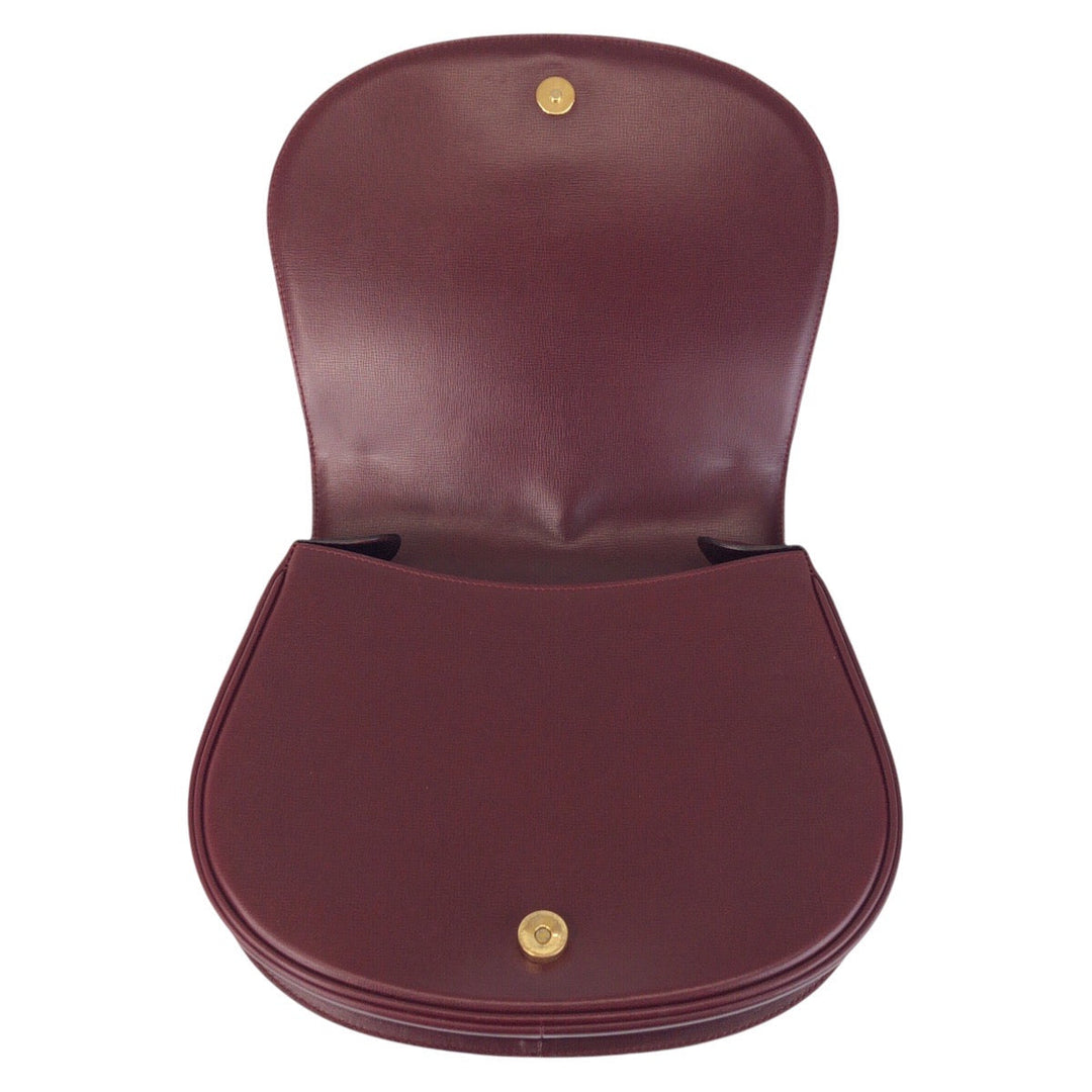 CARTIER Shoulder Bag leather Bordeaux Gold Metal Shoulder Bag pochette Must Line Women Used Authentic