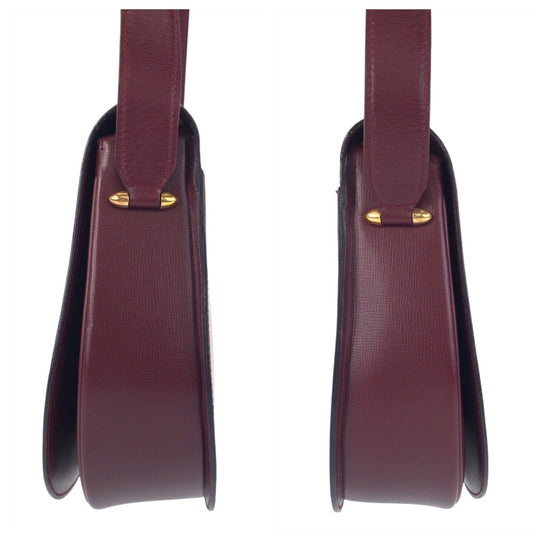 CARTIER Shoulder Bag leather Bordeaux Gold Metal Shoulder Bag pochette Must Line Women Used Authentic