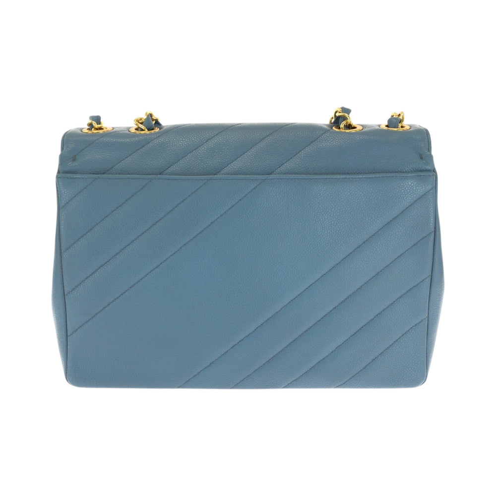 CHANEL Shoulder Bag Caviar skin blue Bias stitch COCO Mark